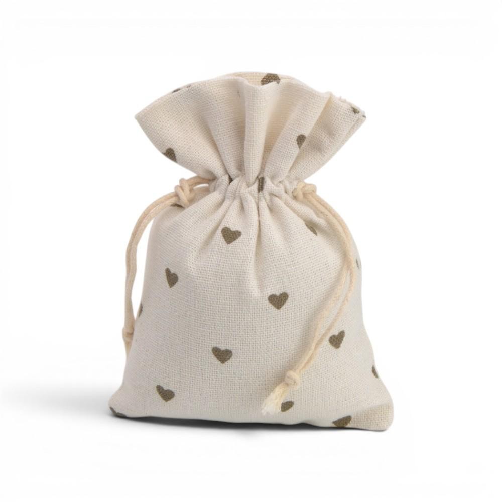 SACCHETTO POLY AVORIO CON CUORI BROWN PC